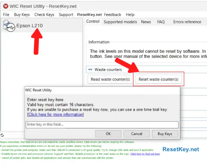 Click reset waste counters to start reset epson l210 red light blinking error