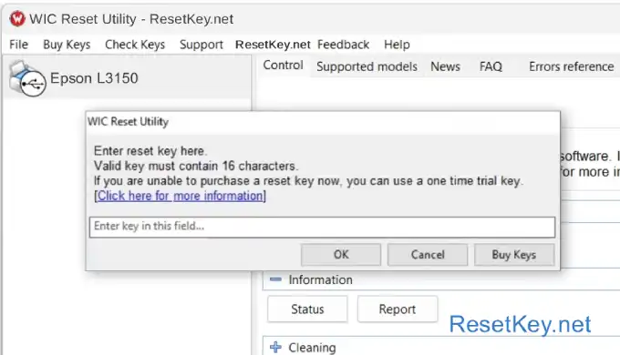 enter reset key to reset epson l3150