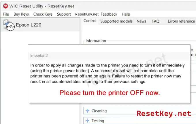 epson l220 new please turn off