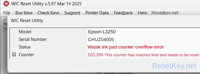 epson l3250 waste ink counter overflowed