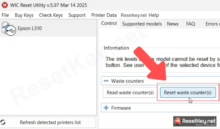 how to reset 5 click reset waste counter