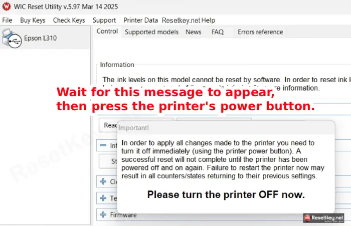 Turn off the printer to complate reset process