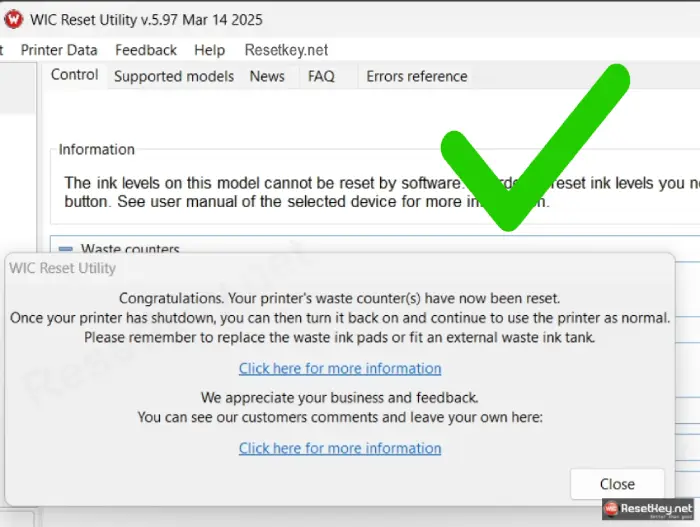 Congratulation message complete reset