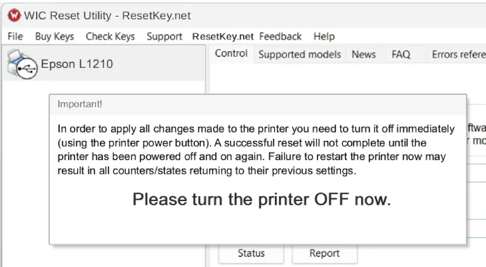 please turn off to complete reset epsonl1210