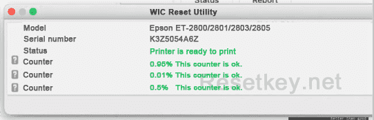 check Epson ET-2800 waste ink counter after resettting