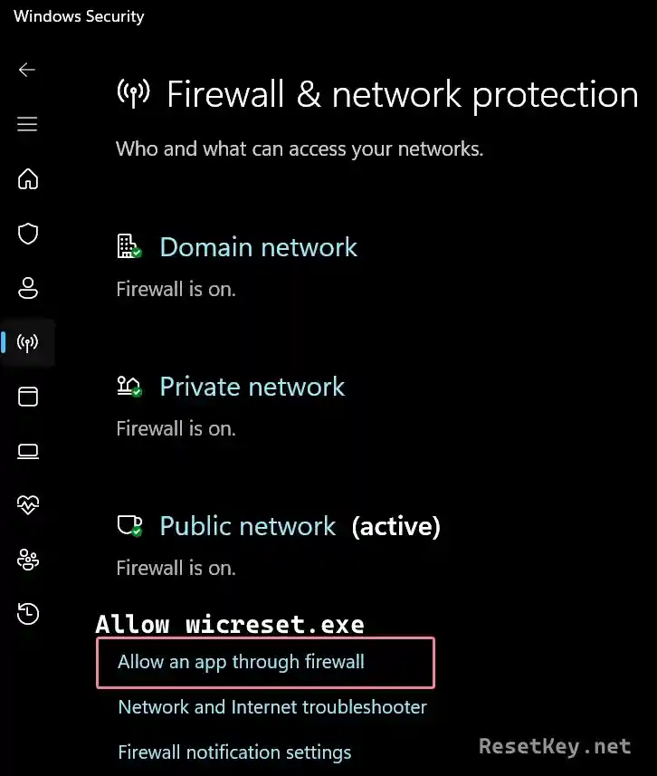 allow wicreset app through firewall