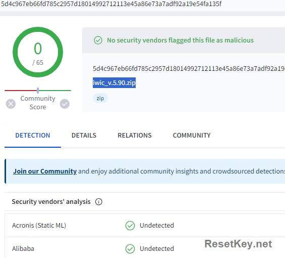 Virus scan report for WICReset software for MAC OS