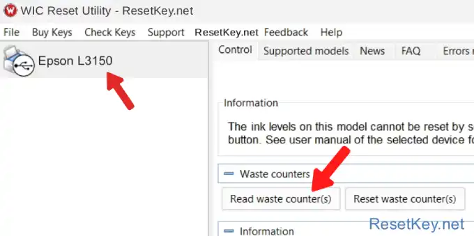 click read button read epsonl3150 wasteinkcounter