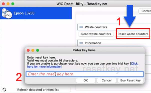 click reset waste counters then enter the Epson L3250 reset key