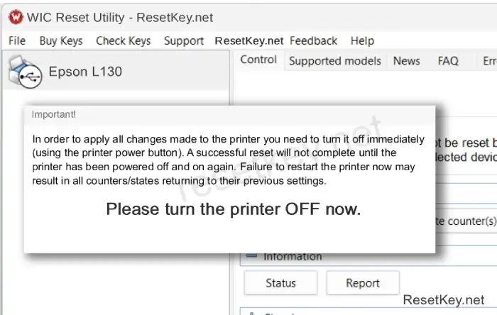 complete resetting epson l130 wic restart printer
