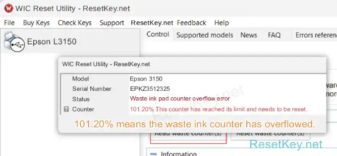 epson l3150 wasteinkcounter status