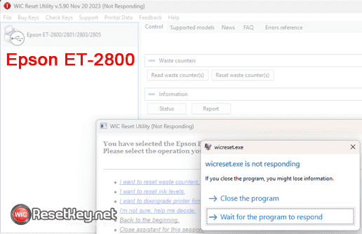 Epson ET-2800 wicreset is not responding