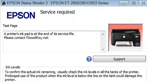 Epson ET-2800 ink pad is at the end of its service life