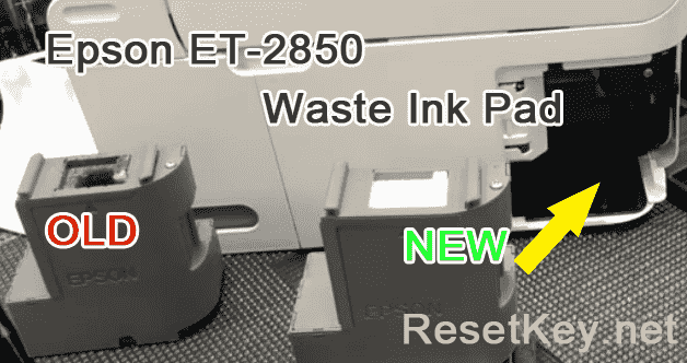 Internal view of Epson ET-2850 printer showing waste ink pad location and collection tray