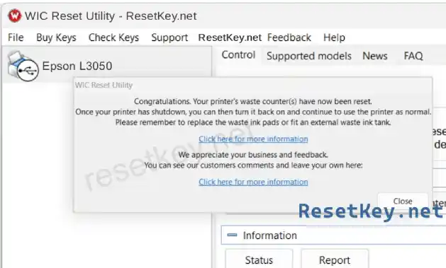 epson l3050 printer wic have now been reset