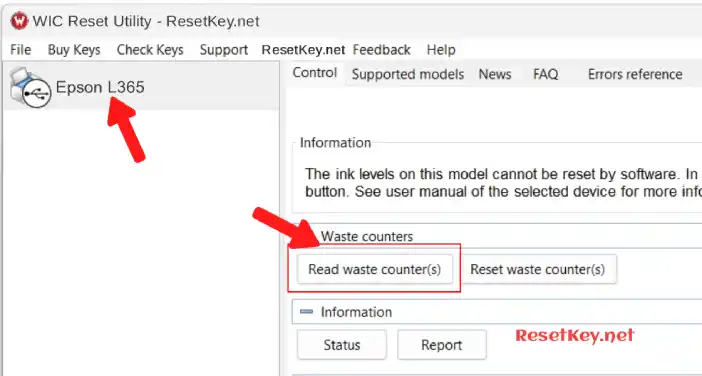 epson l365 click read button to read waste ink counter