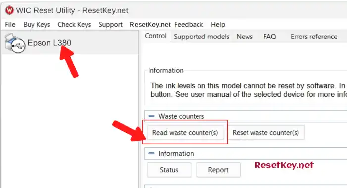 epson l380 click read button to read waste ink counter