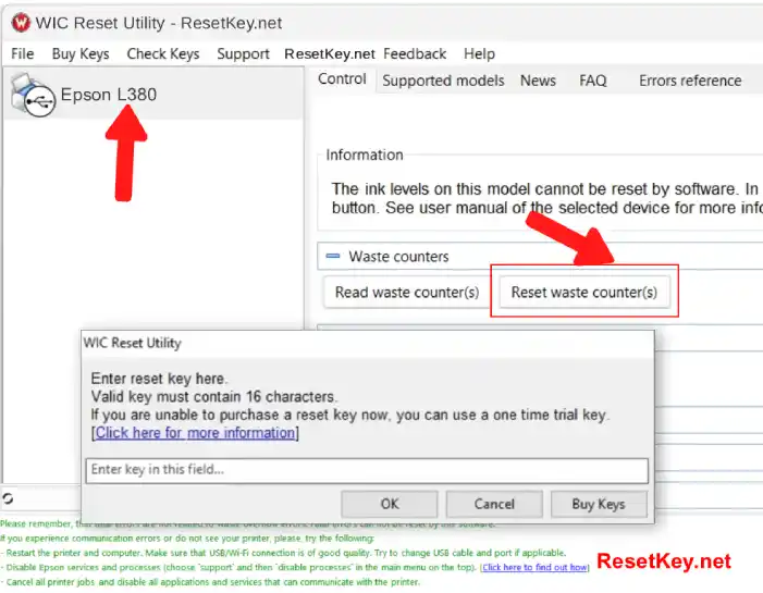 epson l380 click reset waste ink counter button