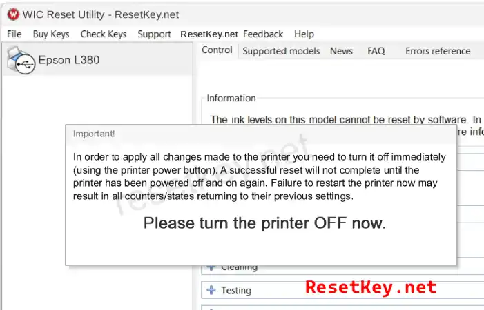 epson l380 please turn off