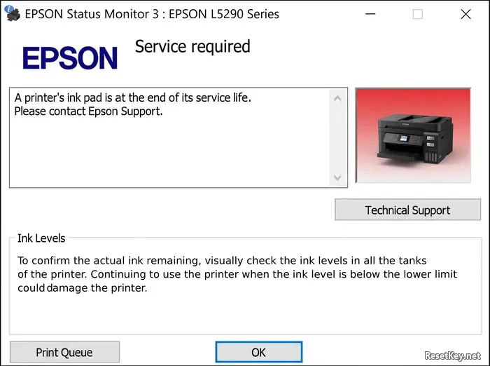 EPSON Status Monitor 3 for Epson L5290 Series - Service required, ink pad at the end of its service life