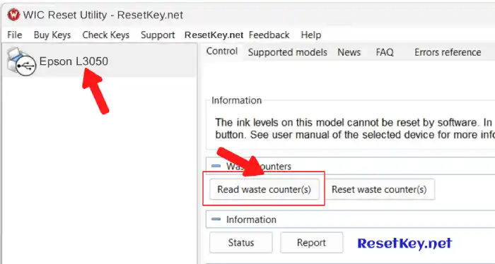 fix epson l3050 click read button to read waste ink counter