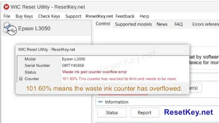 fix epson l3050 click read waste ink counter button and result