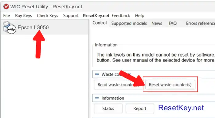 fix epson l3050 click reset waste ink counter button