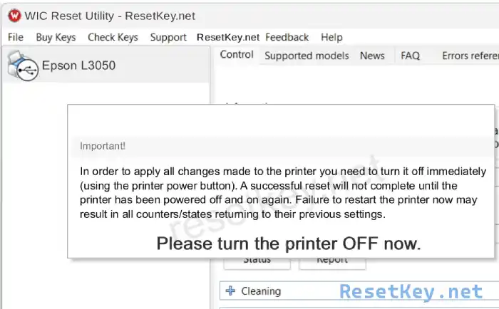 fix epson l3050 turn off then on to restart printer