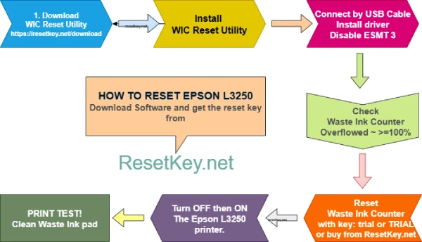 how to reset epson l3250 with free reset key
