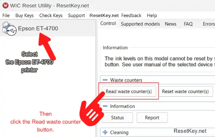 read epson et-4700 waste ink counter