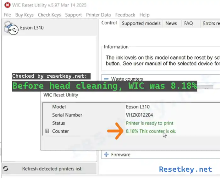 read waste ink counter before head cleaning