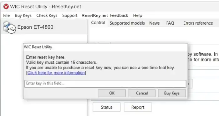 reset epson et-4800 click reset waste ink counter button enter key