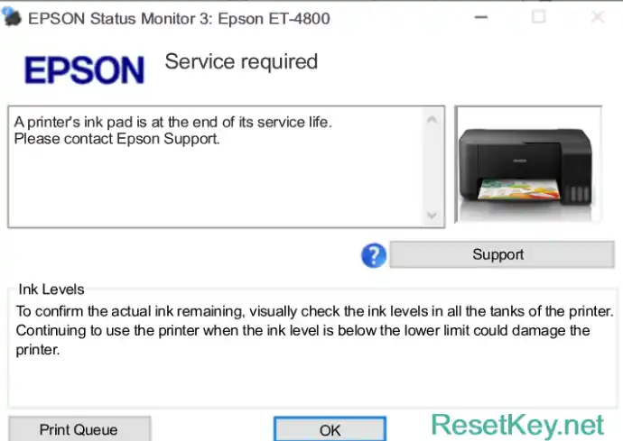 reset epson et-4800 ink pad is at the end