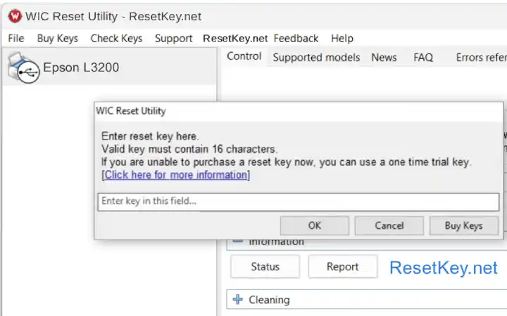 reset epson l3200 printer enter wic reset key