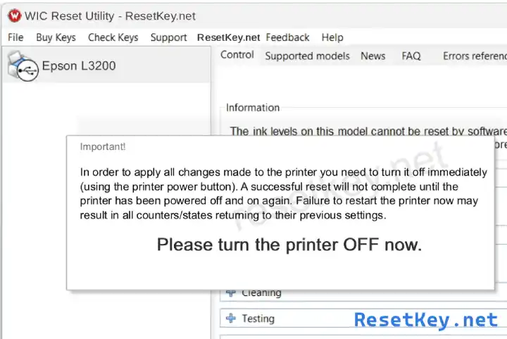 reset epson l3200 printer turn off then on to restart printer