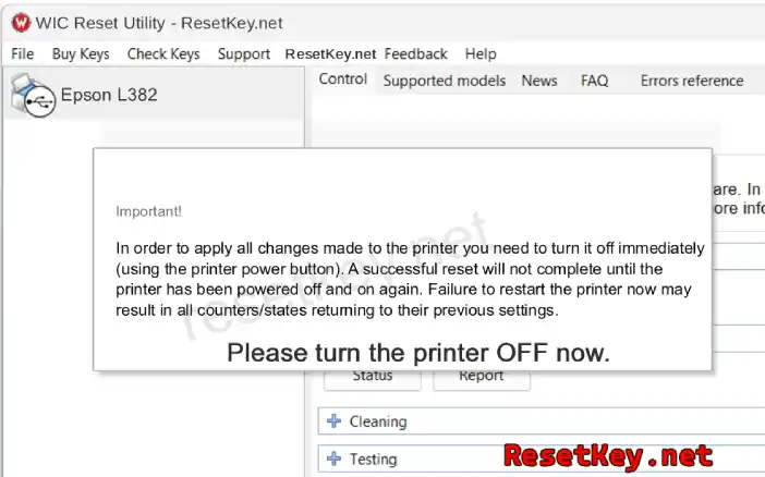 reset epson l382 please turn of