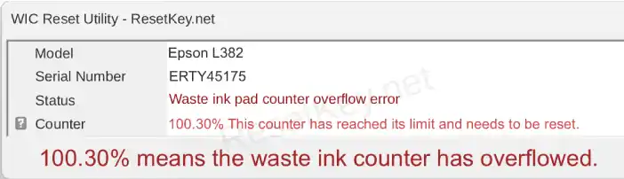 reset epson l382 read waste ink counter result overflowe
