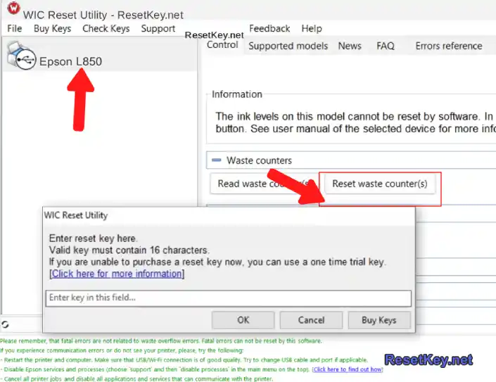 reset epson l850 printer click reset waste ink counter button