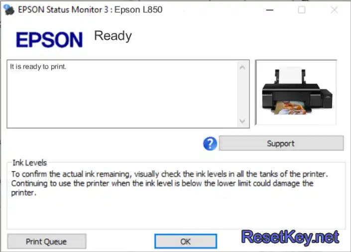 reset epson l850 printer printer ready to print