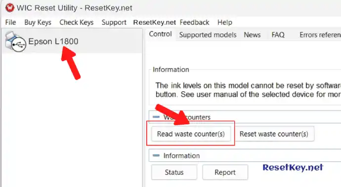 reset epson l1800 click read button to read waste ink counter
