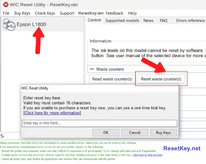 reset epson l1800 click reset waste ink counter button