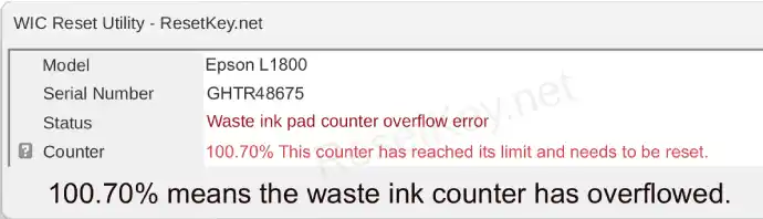 reset epson l1800 read waste ink counter result overflowed