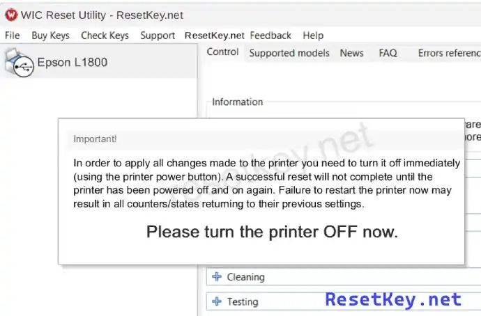 reset epson l1800 turn off then on to restart printer