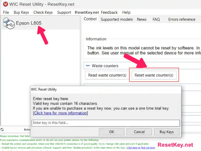 resetepsonl805 click reset waste ink counter butto