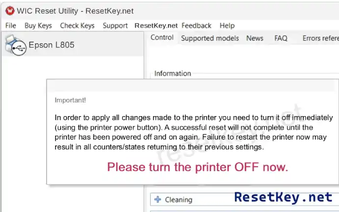 please turn of epson l805 printer
