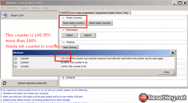 Waste ink reset key generator tool