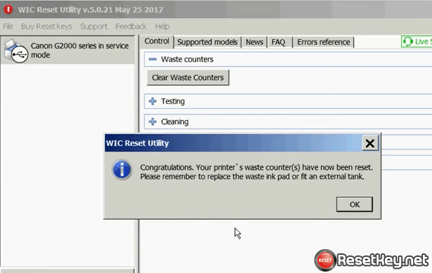 reset Canon G2000 waste counter done
