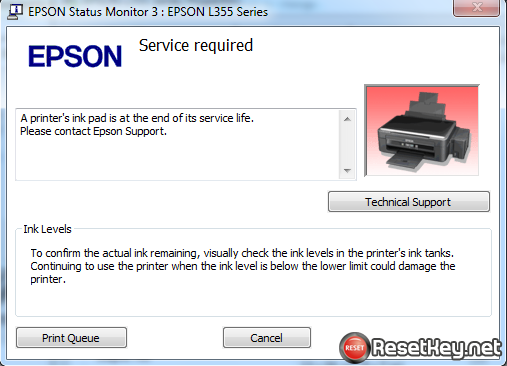 Epson L362 problem A printer's ink pad is at the end of its service life. Please contact Epson Support