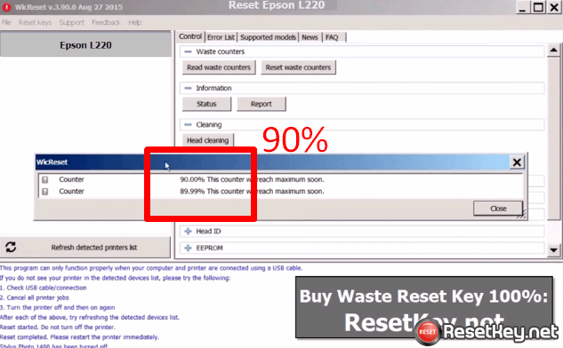 free key reset waste ink counters