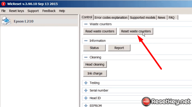 Click reset waste counters to start reset epson l210 red light blinking error